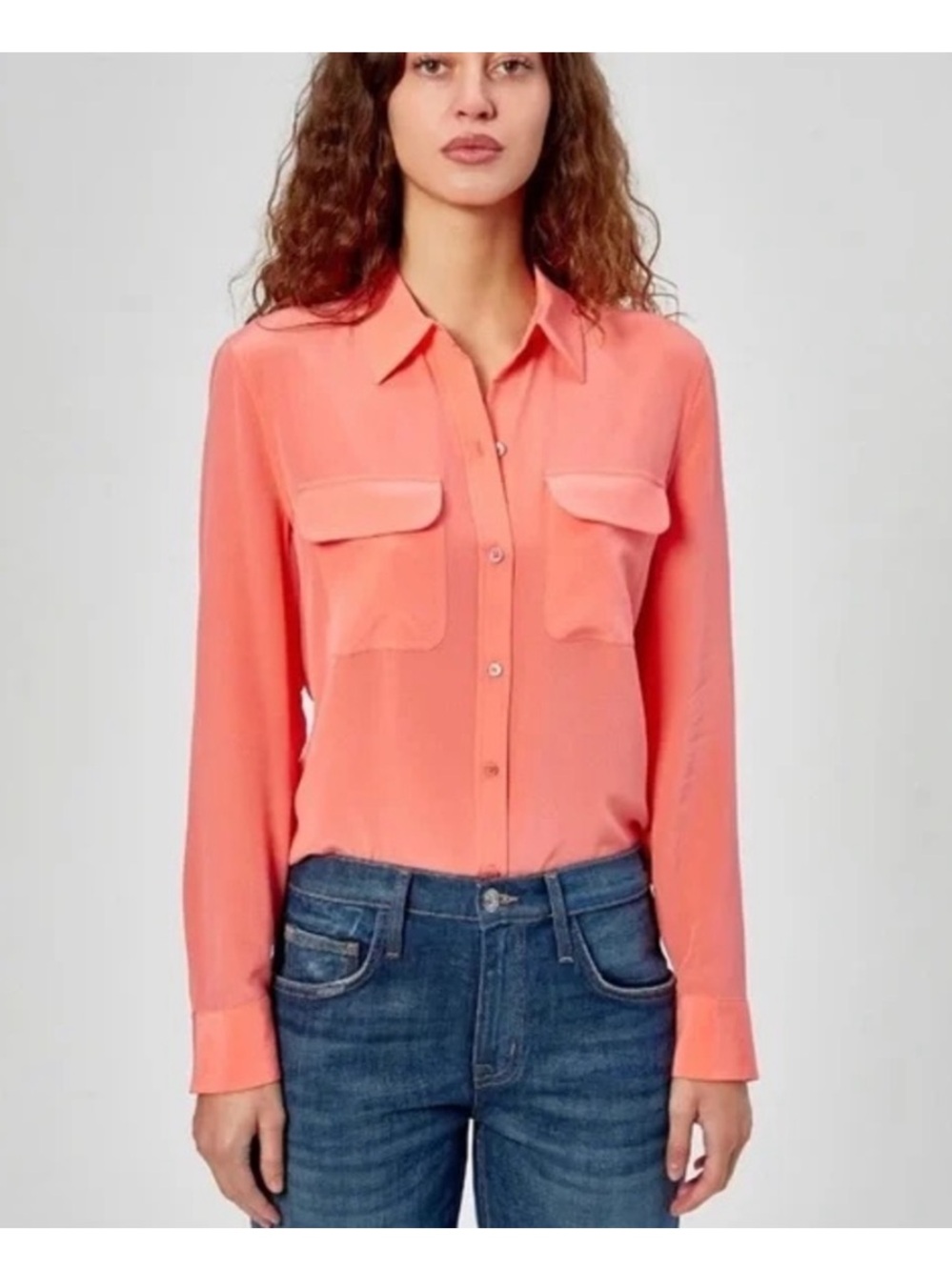 Equipment Slim Signature 100% Silk Button Down Shirt in Coral Size XS